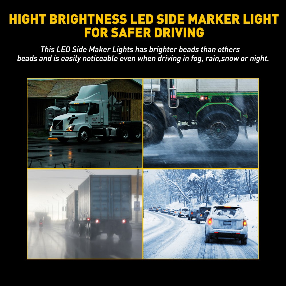 10X Amber 4" Marker Lights 3LED Truck Trailer RV Clearance Side Light Waterproof