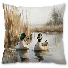 Farmhouse Mallard Duck Pond Pillow Covers 18x18, Cottage Core Decor, Countrys...