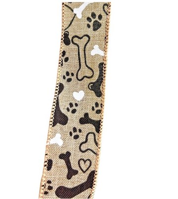 1.5'' Dog Bone, Paw, Heart Wired Ribbon (10 Yards)
