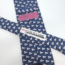 Vineyard Vines Mens Silk Tie Navy Blue Pink Whale Pennant Flag Tied to a Cause