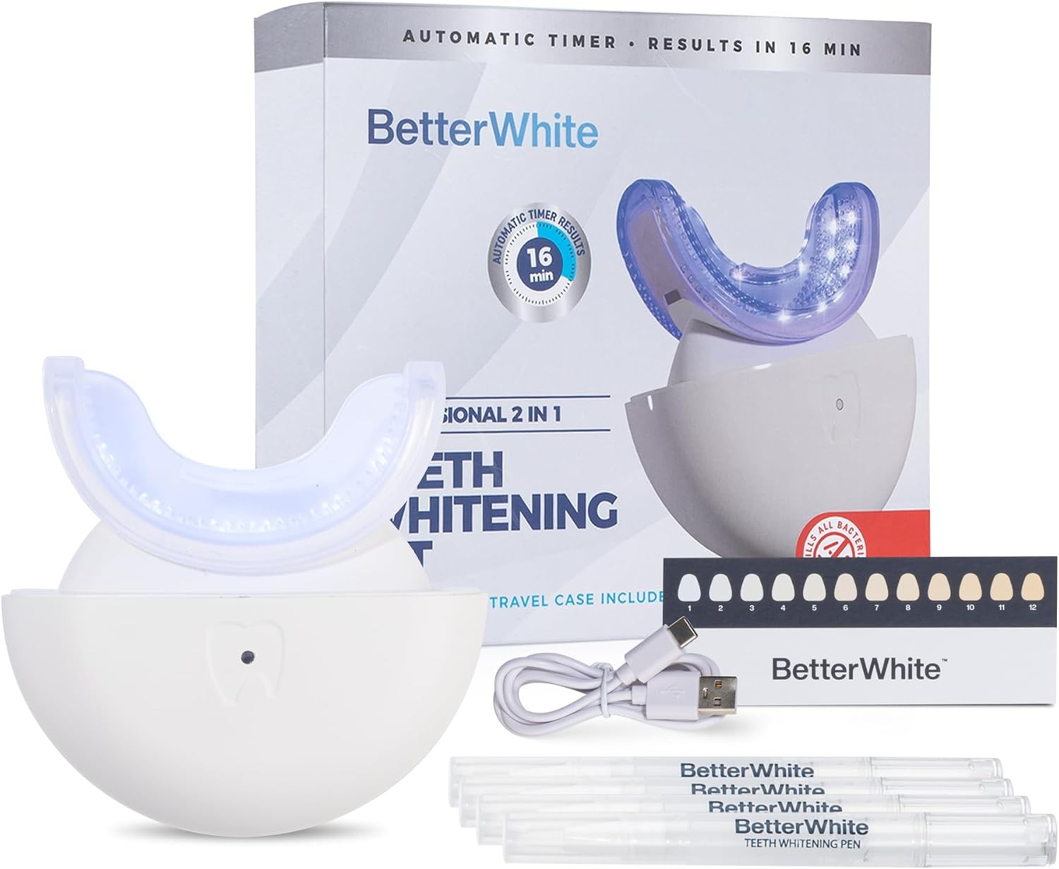 LED Teeth Whitening Kit with 4 Gel Syringes & Case Enamel-Safe for Sensitive