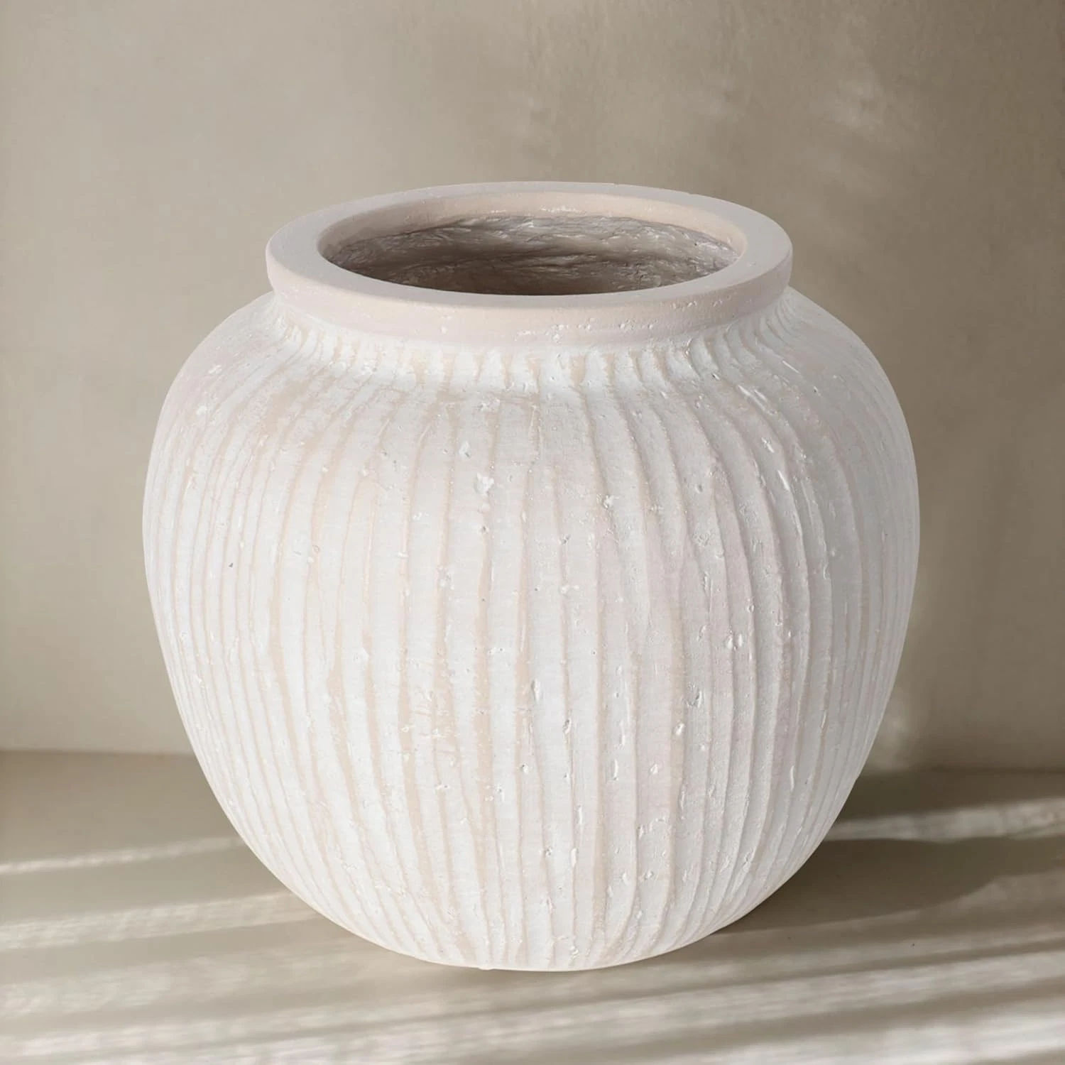 9" Rustic White Floor Vase - Vintage Minimalist Home Decor Centerpiece