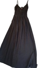 Guess Dress Black Size Small Linen Spaghetti Stap Maxi Dress Ruched Bodice