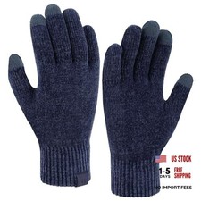 Womens Winter Warm Touch Screen Gloves Chenille Elastic One Size Navy Blue