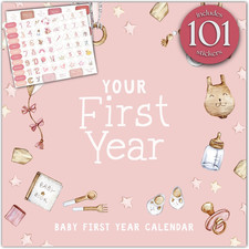 Baby'S First Year Calendar with 100 Stickers - Pink Watercolor Design 1St Years