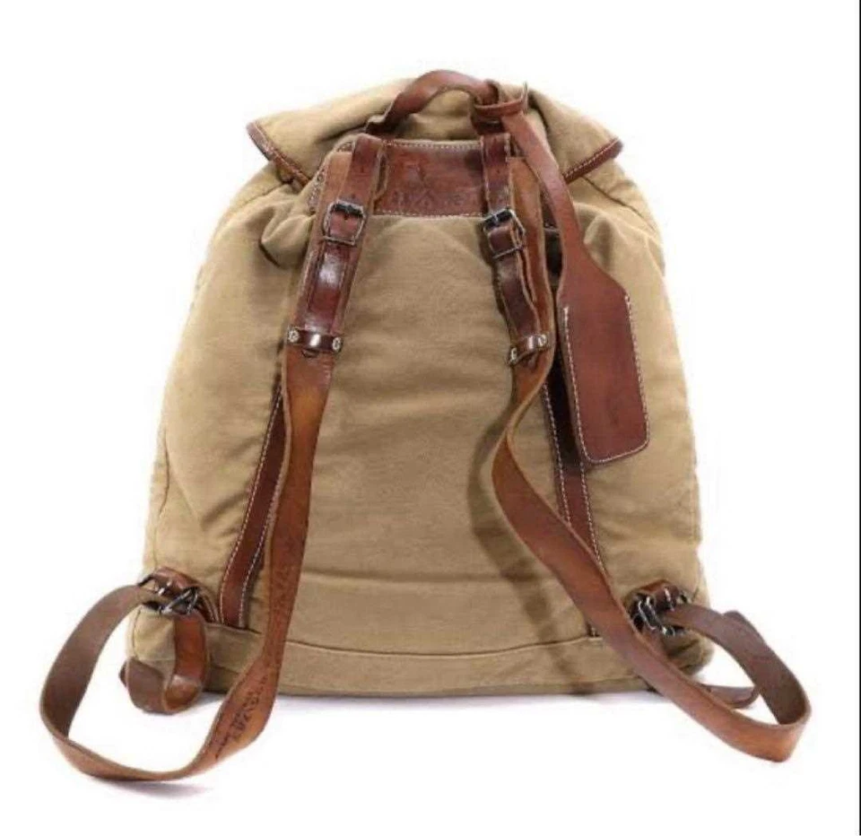 RALPH LAUREN Backpack Medium Logo Canvas Leather Beige Men's USED FROM JAPAN - Image 2 of 4
