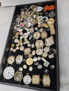 Vintage/Antique Watch Parts Lot Parts Bits Pieces Gears Crystals Straps & Etc.