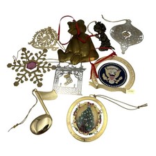 Lot Of 9 Vintage Metal Christmas Ornaments Gold/Silver Finish Various Designs