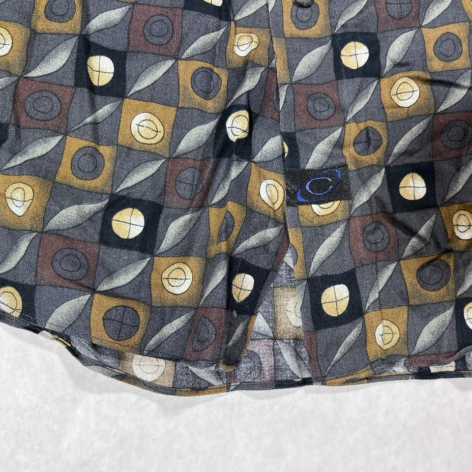 Camisa retro de carrete de algodón con estampado geométrico mediano manga larga abotonada Foto 3 de 4