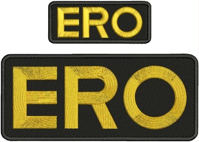 ERO EMBROIDERY PATCHES 4X10 AND 2X5 HOOK ON BACK  GOLD ON BLACK.