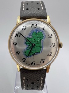 Authentic Vintage 60’s Villereuse Gold Plated Ireland Map Manual Wind Watch 17 Jewels