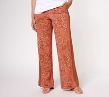 Isaac Mizrahi Live Regular Printed Pebble Knit Full Length Pants Cognac M New