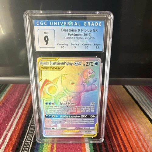 Blastoise & Piplup GX TAG TEAM Full Art Cosmic Eclipse 253/236 CGC 9