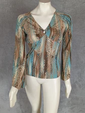 Fashion Bug Vtg Y2K S Baby Doll bell sleeve Top Animal Print boho Hippie retro