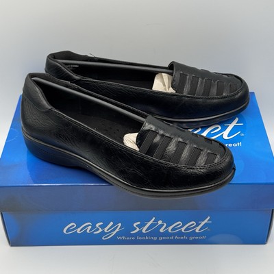 Easy Street Genesis Black Loafers 7W | Stretch Comfort Flat NIB