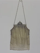 Antique Art Deco Silver Mesh Chatelaine Pouch Bag