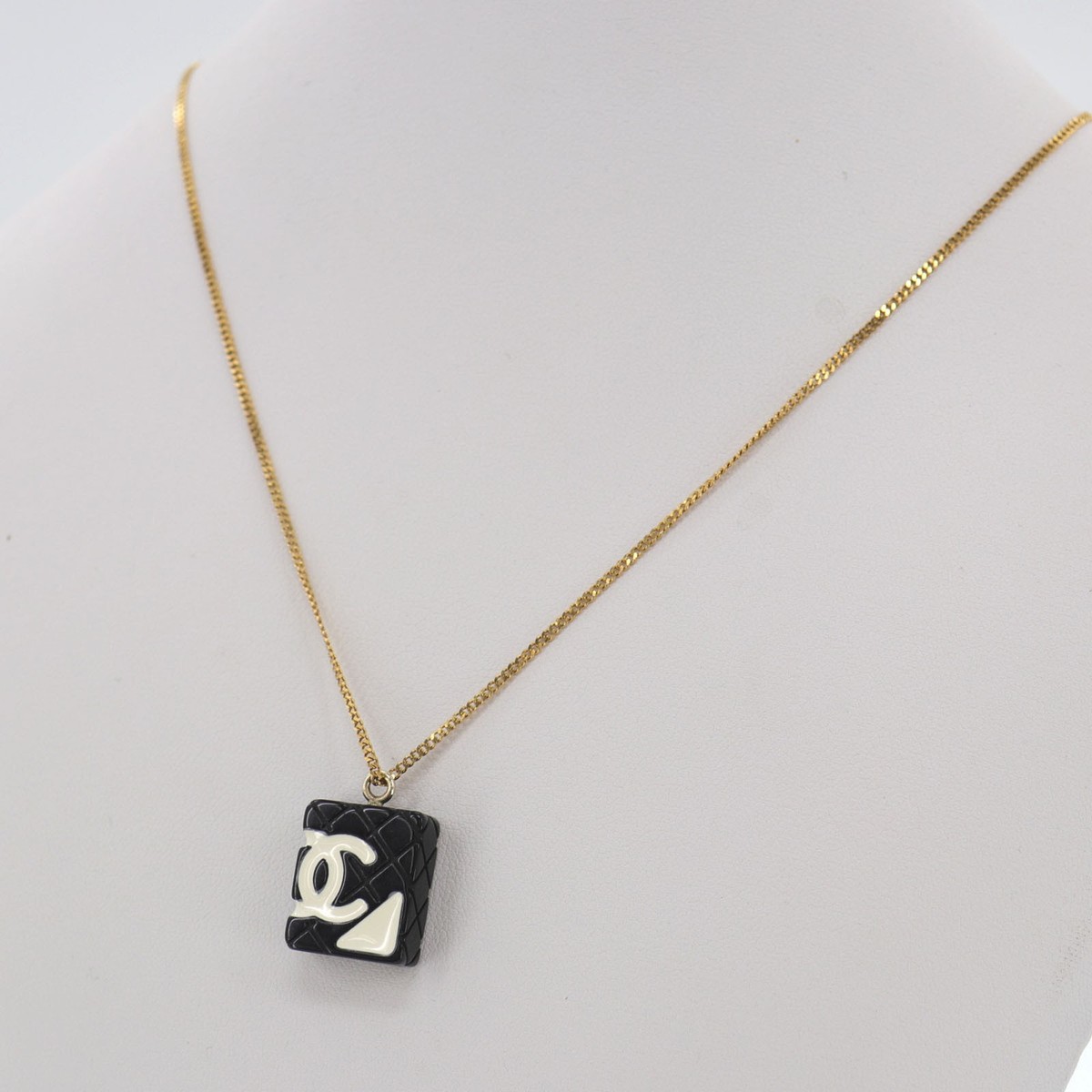 CHANEL Used Necklace Cambon Line Plastic Gold Plated Chain 05C Vintage  #EH704 S