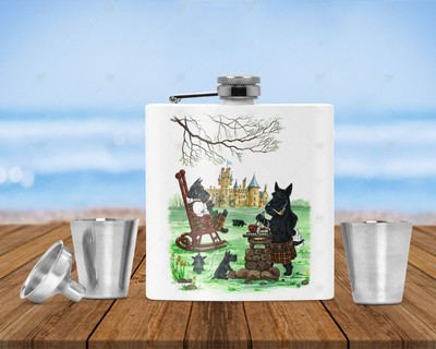 stainless steel 8 oz flask RYTA ART wedding gift SCOTTISH TERRIER SCOTTIE BBQ
