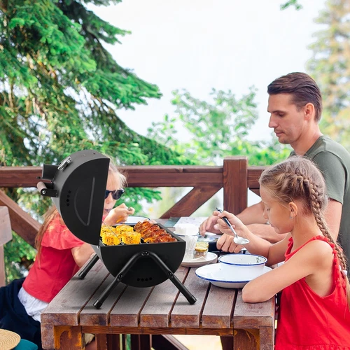 Portable Charcoal Grill with Lid Tabletop Barbecue BBQ Smoker Outdoor Camping - Picture 9 of 14