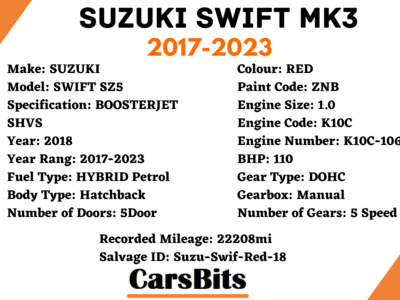 Suzuki Swift MK3 2017-2023 1.0 Hybrid Petrol Centre Console