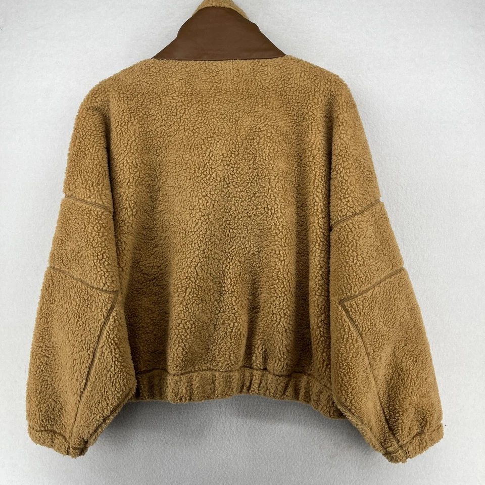 Chaqueta POLO RALPH LAUREN para mujer XL ribete de cuero pelo alto polar peluche marrón Foto 2 de 4