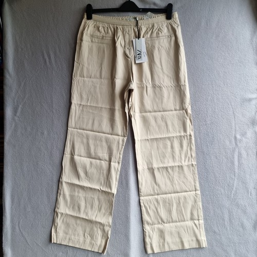 Zara Kaia Trousers Beige Women Size L Pull On Long Wide Leg Fake Pockets