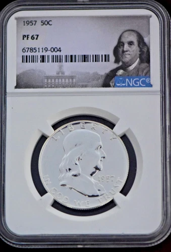 1957 Franklin Half Dollar 50C NGC PF67 With Display Stand