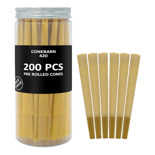 200 Pack Classic King Size Natural Unbleached Pre Rolled Cones
