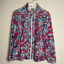 T by Talbots Jacket Womens XL Aqua Blue Pink Floral Geometric Full Zip Yoga