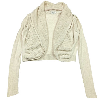 Noa-Noa Womens Cropped Open Cardigan Size L Beige Cotton Knit Shawl Neck Sweater