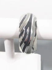 Gray Enamel Animal Print Stripe Wide Dome Hinge Clamp Bangle Bracelet 7 in