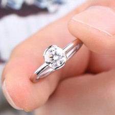 1ct Moissanite Bezel Solitaire 925 Sterling Silver Engagement Ring Sz 3-12 S123