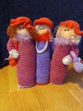 Vintage Three Red Hat Society Ladies Dolls Made Together w/Purses, Necklace 