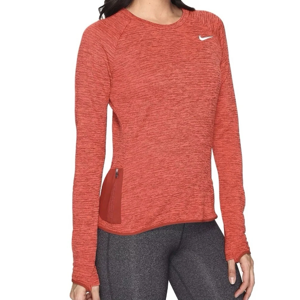 Nike Womens Top Size Small Therma Sphere Element Crew Orange Red