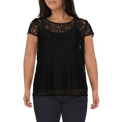 Black Tape_ Womens Black Lace Cap Sleeve Top Blouse Shirt Plus 0X BHFO 5212