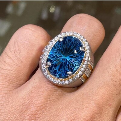 Blue Topaz Full Eternty Band 925 Slver Emerald Cut Topaz Annversary
