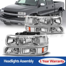 Fits 99-02 Chevy Silverado 00-06 Suburban Tahoe Headlights Assembly Pair Clear Fits 99-02 Chevy Silverado 00-06 Suburban Tahoe Headlights Assembly Pair Clear