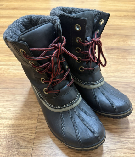 Sorel Women Size 8.5 Slimpack II Winter Boots Waterproof Black Lined Lace Up