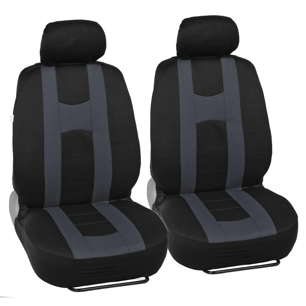 Charcoal Gray Universal Car Seat Cover Set With Plush Black Carpet Floor Mats - Complete Interior Upgrade