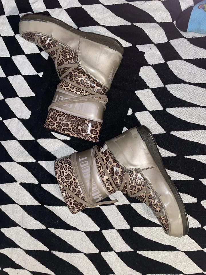 复古 MOON BOOTS CHEETAH 印花 TECHINCA 冬季 9 码  — 第 2/4 张图片