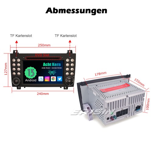 8-Kern 4+64GB Android 14 Autoradio GPS Navi Mercedes-Benz SLK Klasse R171 SLK200 - Bild 23 von 24