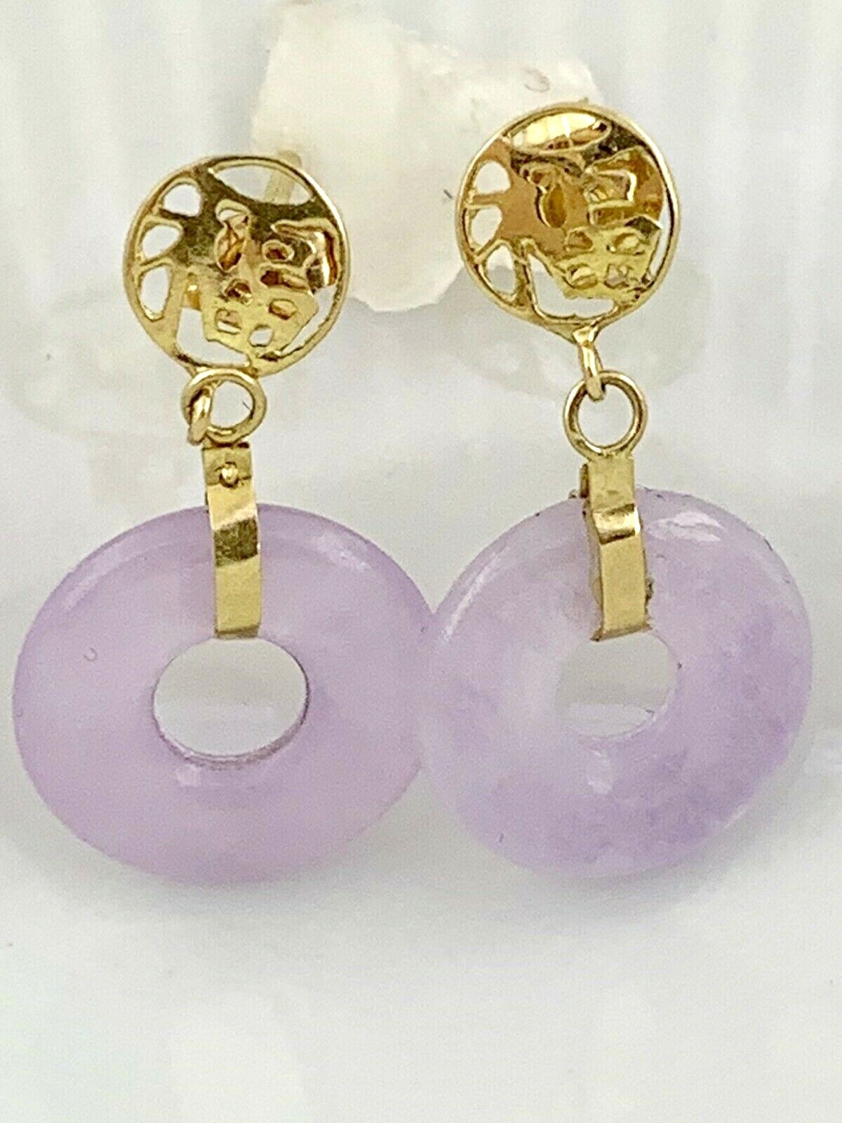 Purple Violet Chalcedony Dangle Disc Drop Earring… - image 1