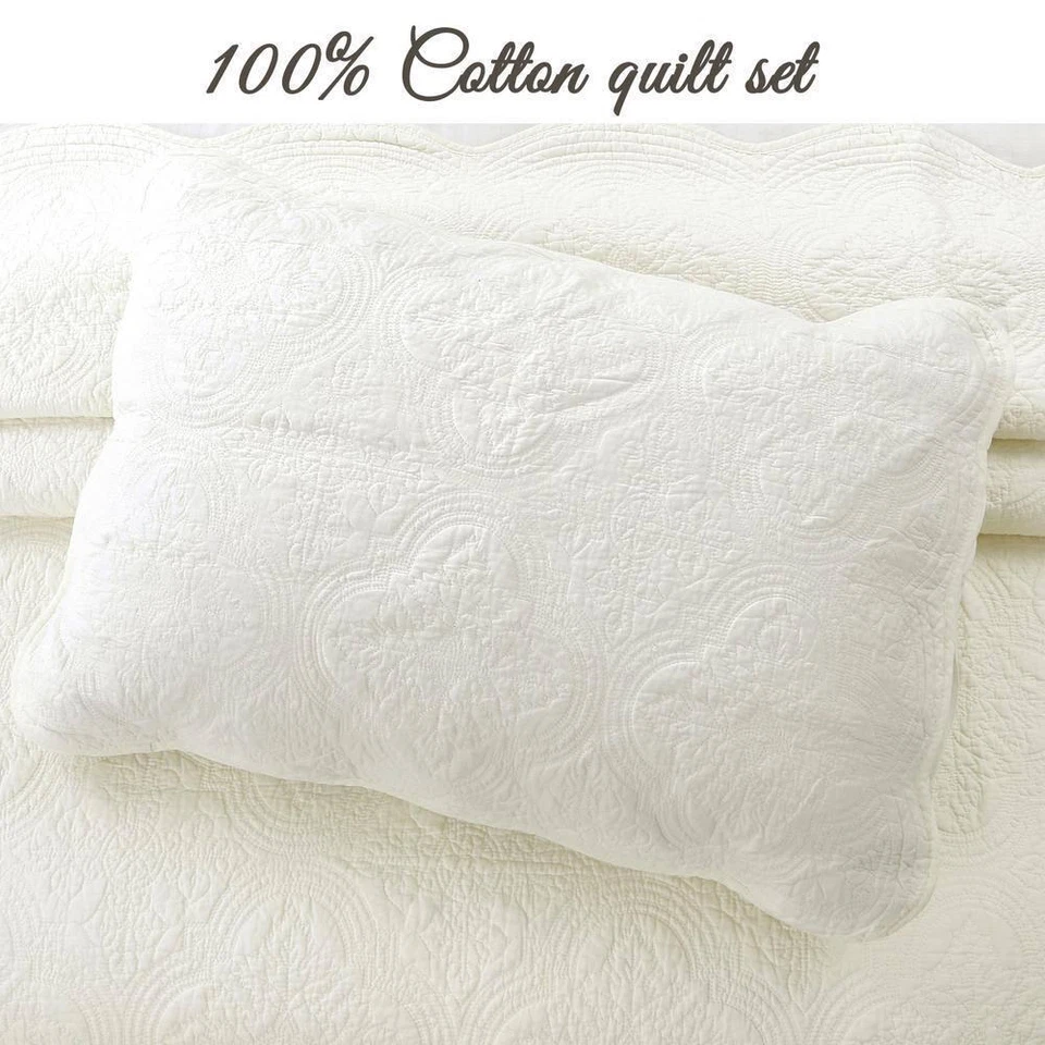 Acogedor Juego de Edredón Moda Hogar 92" x 88" Algodón Reina Color Sólido Blanco 3 Piezas Foto 3 de 4