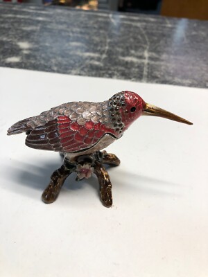 ENAMELED HUMMING BIRD TRINKET BOX BROKEN HINGE PINK