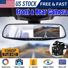 Rearview Mirror Dash Cam 1080P HD DVR Dual Camera Car Front Rear Video Recorder