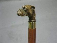 Walking Stick Vintage Designer Brass Bulldog Face Handle Victorian Wooden Cane