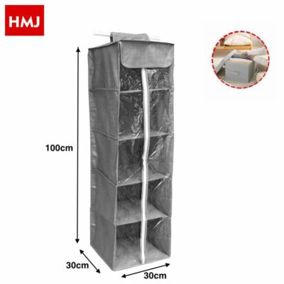 Organizer Armadio Portatutto Pensile Tessuto Con Cerniera 5 Piani 30x30x100 hmj