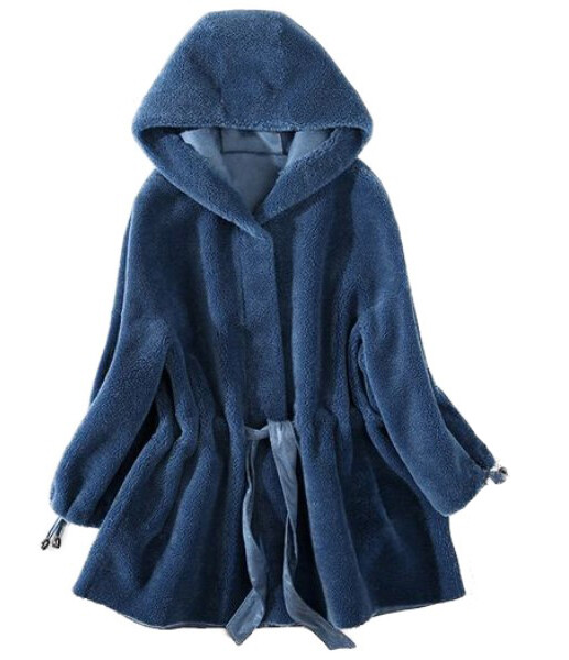 Mujer Chaqueta de Abrigo de piel de oveja de piel de oveja azul con capucha Talla M Mujer Chaqueta de Abrigo de piel de oveja de piel de oveja azul con capucha Talla M al precio mas bajo