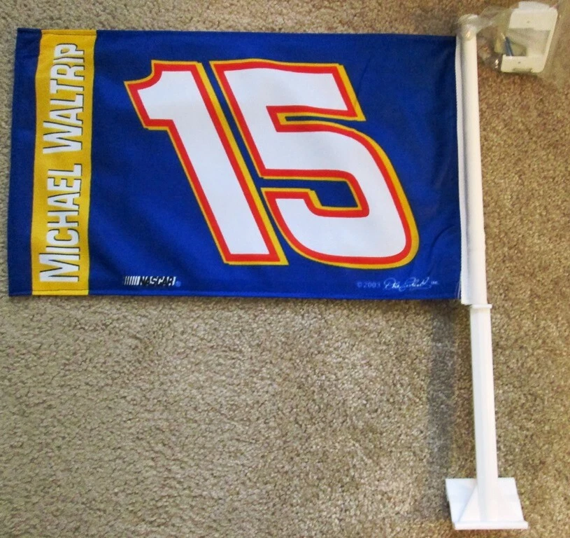 MICHAEL WALTRIP #15 NASCAR 2003 Colección Edición Serie Doble Cara Coche Bandera Foto 3 de 4
