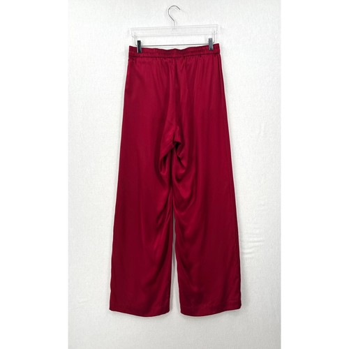ENZA COSTA Pleated Satin Pants Womens Medium Crimson Red Pull On Wide Leg NEW - Picture 2 of 19